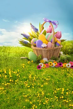 

5X7ft Thin vinyl happy easter basket colorful eggs Children Baby Fotografia Vinyl Cloth Photography Backgrounds