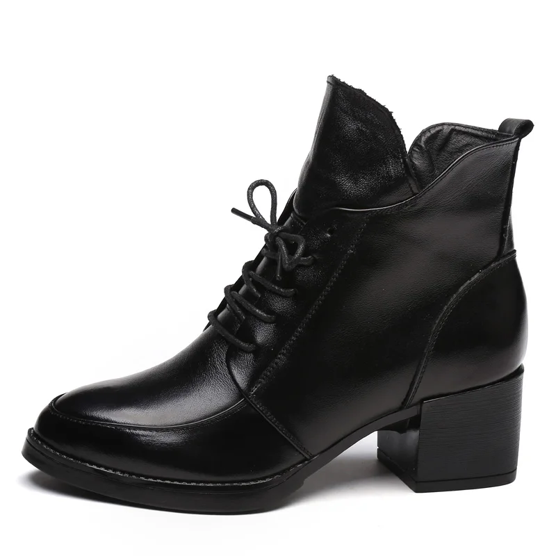 DRKANOL-Genuine-Leather-Thick-Heel-Women-Boots-2018-Solid-Black-Winter-Ankle-Boots-Motorcycle-Botas-Pointed