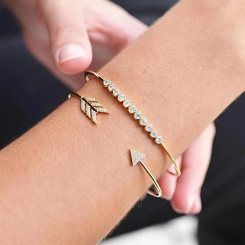 

2018 Fashion Minimalist Arrow Open Bracelet Crystal Gold Silver Alloy Cuff Wristband Women Jewelry Decoration 2Pcs/Set