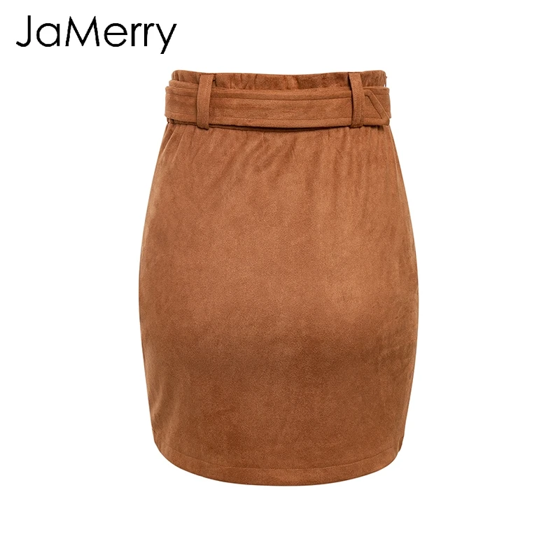 JaMerry, замшевая юбка с асимметричным поясом, Женская облегающая кожаная зимняя юбка,, сексуальная уличная одежда, высокая талия, короткие юбки для женщин