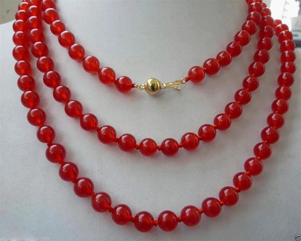 

Hot sale new Style >>>>>pretty Genuine 8mm Red Round jade Beads Necklace 60" AAA+