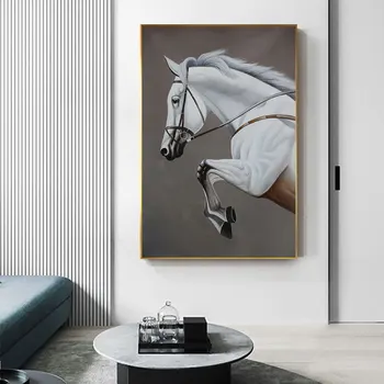 Günstige Moderne Weiß Krieg Pferd Leinwand Malerei Tapferen Pferd Große Poster Und Drucke Exquisite Wand Bild Für Wohnzimmer Tableaux Salon