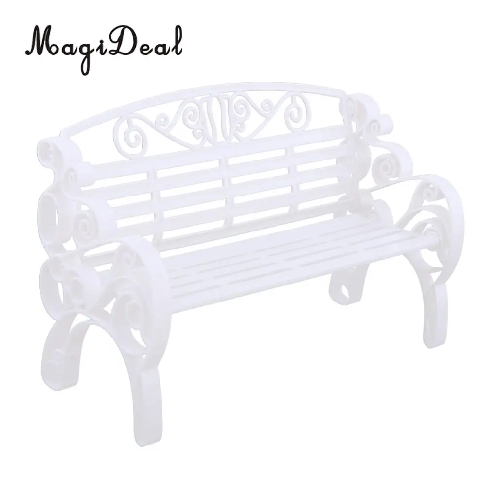 Pink 1/6 Scale Dollhouse Miniature Park Bench for Dolls House Garden Yard Furniture Decor Dolls Acc Model Toy