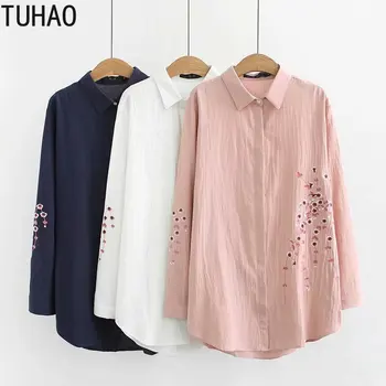 

TUHAO Cotton Shirt for Woman Plus Size 4XL 3XL OFFICE Lady Elegant Blusas Femininas Elegante Blouse Tops Vintage Female Blouses