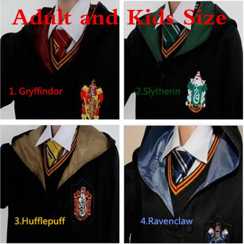 

Halloween Party Adult Kids Potter Robe Cloak with Tie Ravenclaw Gryffindor Hufflepuff Slytherin for Harris Cosplay Costume