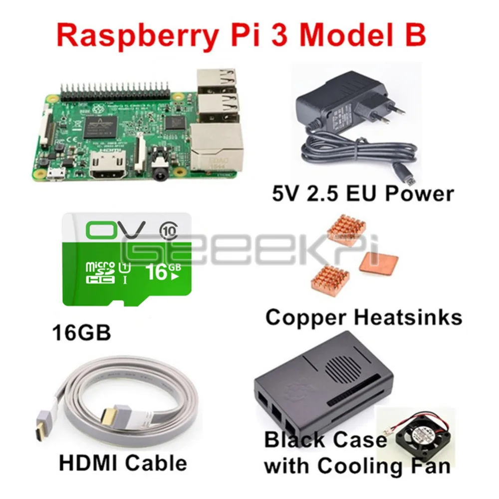 GeeekPi Raspberry Pi 3 Model B стартовый комплект с 16 Гб sd-картой + 5 В 2.5A ЕС/Великобритания/США
