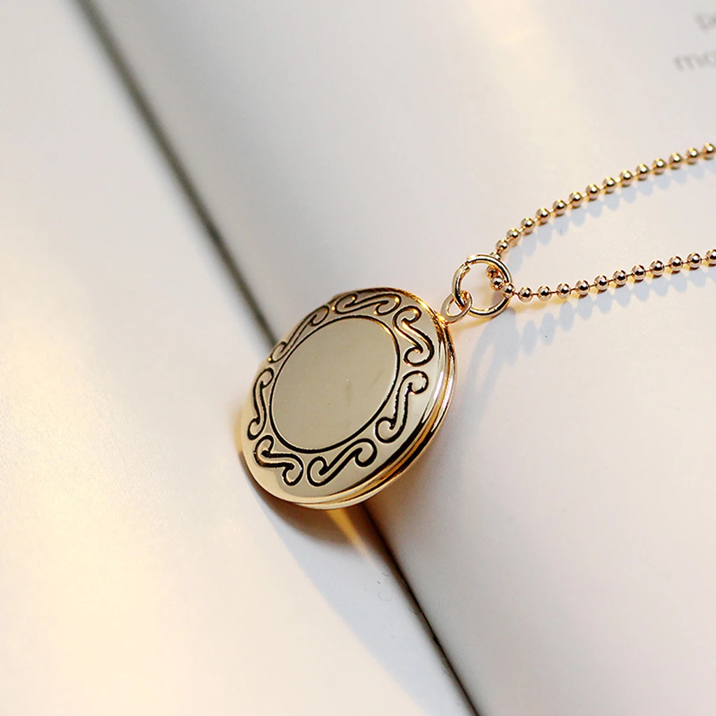 Women Openable Round Picture Photo Locket Pendant Necklace Chain 