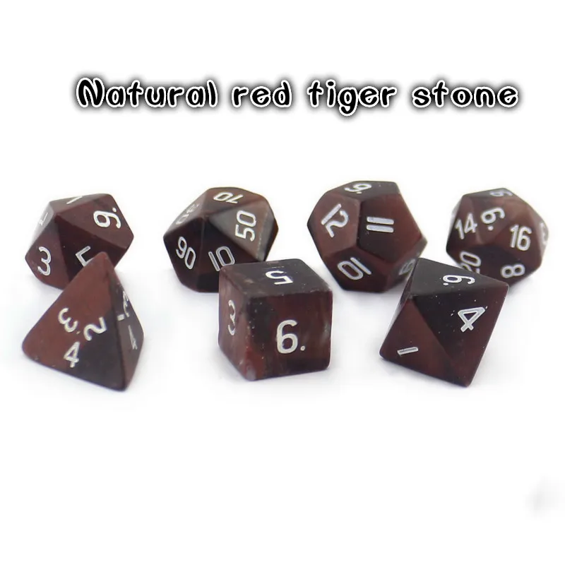 

7Pcs/set Dragon and Dungeon D20 System Natural Red Tiger Stone Multifaceted Digital Dice