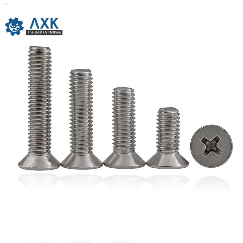 

50pcs or 100pcs GB819 M3 M4 M5 M6 Metric Thread 304 Stainless Steel flat head cross Countersunk head screw 4-50 MM