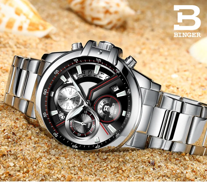 BINGER мужские спортивные часы военные водонепроницаемые часы брендовые роскошные стальные кварцевые деловые мужские наручные часы Relogio Masculino Новинка