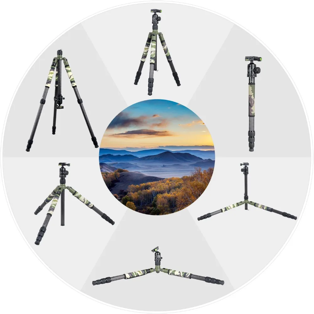 XILETU T284C+FB1 Camouflage Carbon Fiber Tripod