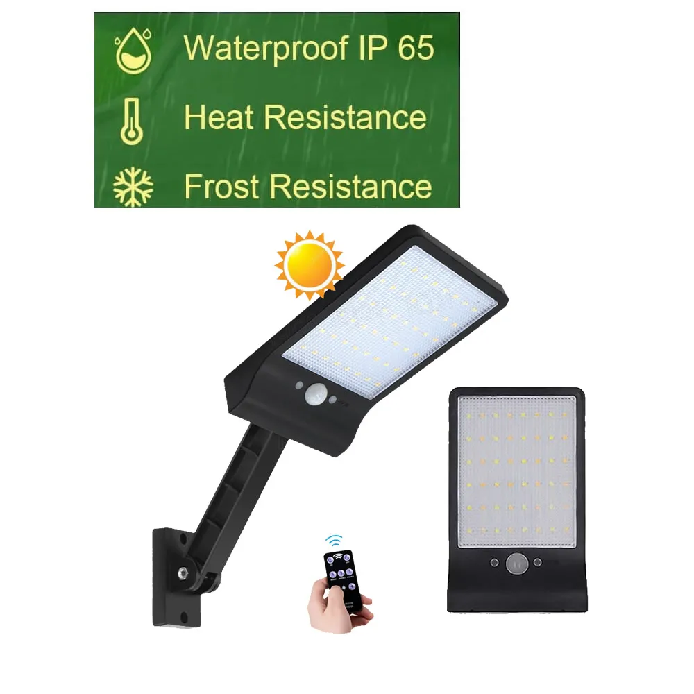 

remote control rotate bracket solar street light Led Solar Light Outdoor Waterproof Lighting For Garden Wall 48 leds Four Modes