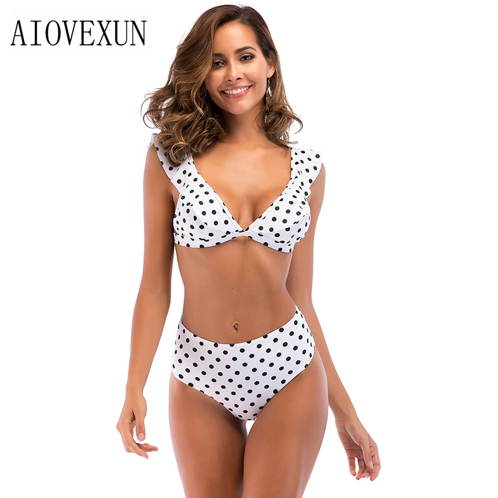 

Women Swimming Suit bikini 2018 High Waist Ruffle Swimwear Push Up Swim Bathing Suit Off Shoulder Bikinis Swimming For Women