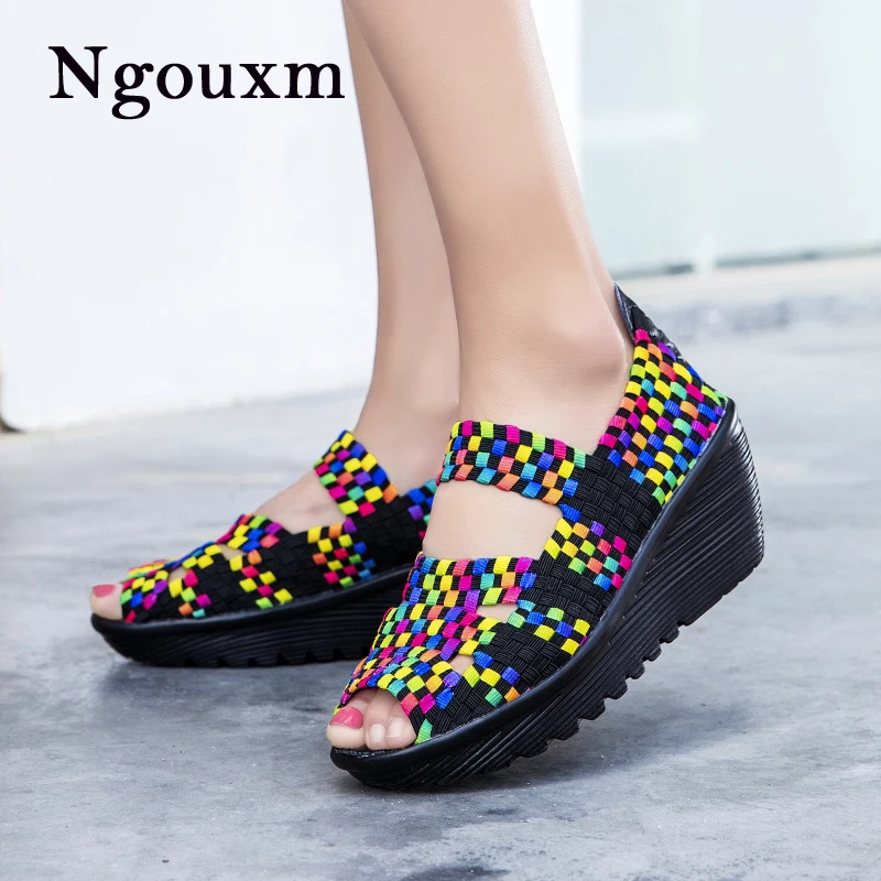 Ngouxm 2019 Summer women's Wedges Sandals Shoes Woman Woven Multi ...
