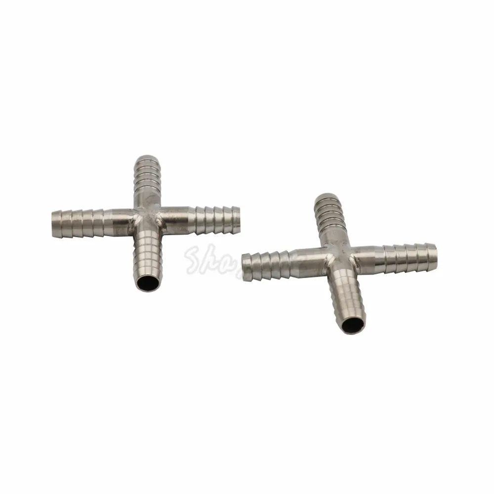 2pcsLot Hose Splicer Type Stainless steel Cross Fitting Four-way Hose Barbed beer hose Connector Fitting Home Brewing (1)