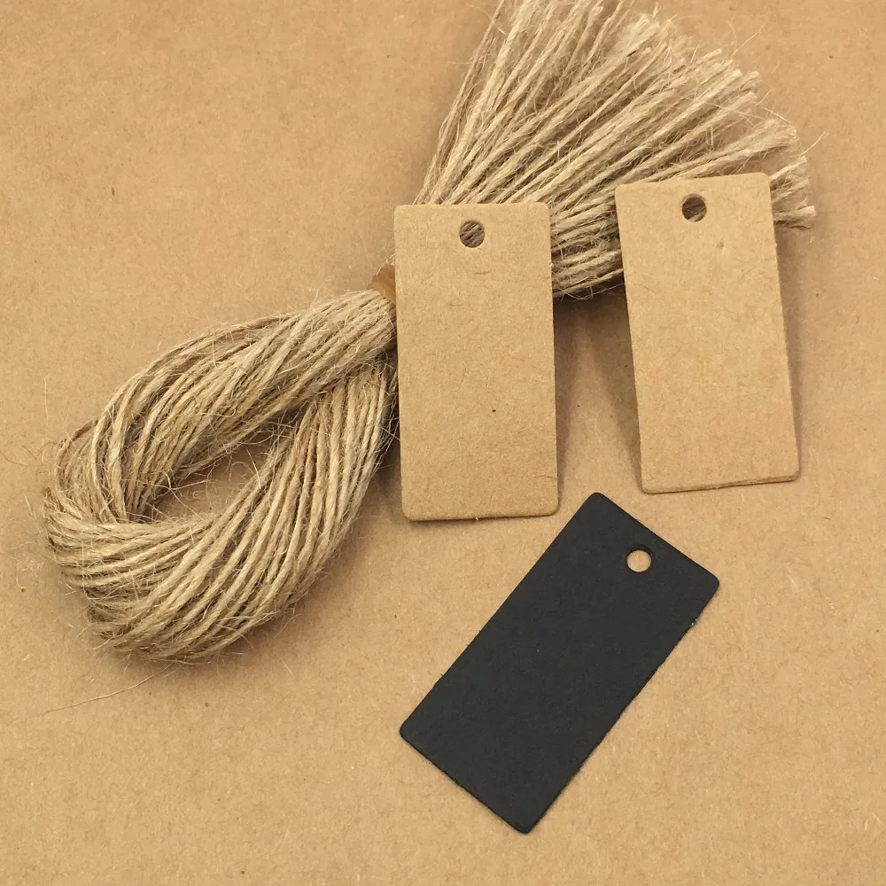 200pcs 4*2cm Kraft brown Hang Tags+200pcs strings DIY Gift Tags/paper