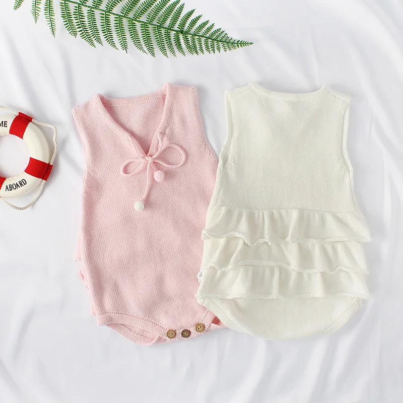 

Newborn Toddler Baby Romper Cotton Knitted Sleeveless Solid Jumpsuit Girls Overalls Children Pajamas Kids Clothes Autumn