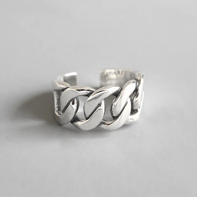 SHANICE Wide Antique Thai Silver 925 Sterling Silver Open Rings Flat Chain Adjustable Finger Rings Fashion Silver Jewelry
