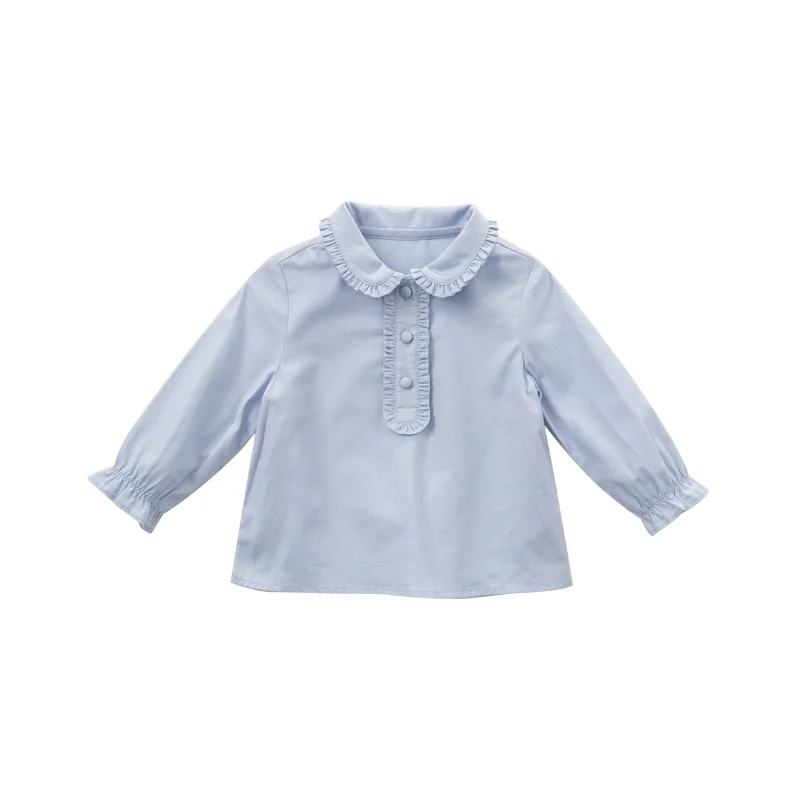DB9952-1 dave bella/Осенняя модная футболка для маленьких девочек; топы для малышей; Детские футболки высокого качества; однотонная одежда - Цвет: sky blue