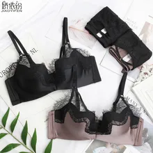 Новое Европейское женское нижнее белье, сексуальный кружевной комплект нижнего белья пуш-ап с вышивкой, глубокий v-образный вырез, тонкий Бралетт, полая, с перекрестными лямками, нижнее белье