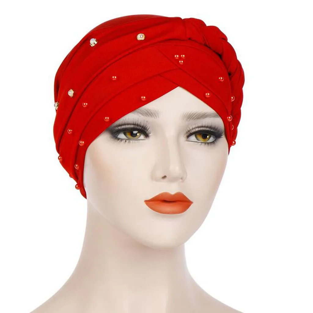 

solid hijab femme musulman Beading Braid India Hat Muslim Ruffle Cancer Chemo Beanie Turban Wrap Cap turbante mujer turbantes#P6