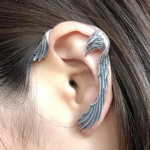 New Unique 1pc Real 925 Sterling Silver Left Ear Clip On Earrings With Piercing Animal Bird Earcuff Jewelry