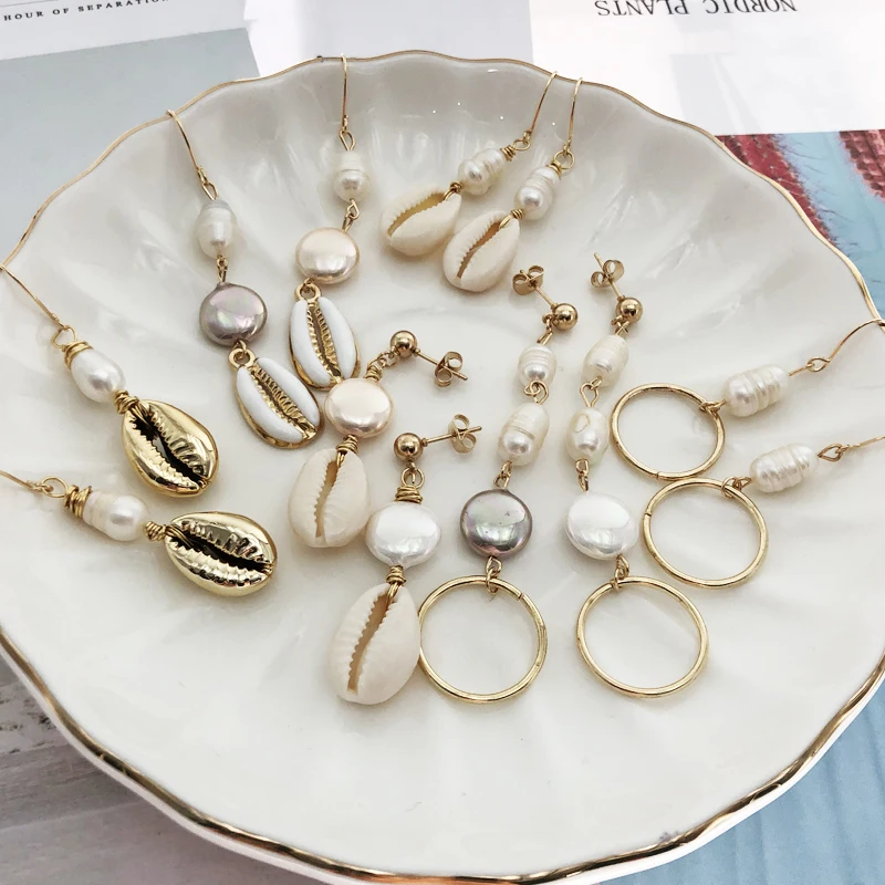

2019 Fashion New Arrival Earring Collection 6 Designs Freshwater Shell Earring Drop Dangle Earring PUKA SHELL Jewelry for Women