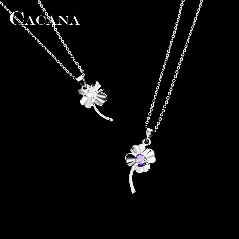 CACANA Pendant Necklaces For Women Trendy white purple Clover Fashion Design Metal Link Chain Long Necklace Hot Wholesale N73