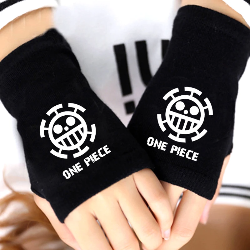Fashion Boy Knitted Gloves One Piece Pirates Whitebeard Monkey Luffy Law Skull Fingerless Cotton Glove Girl Cosplay Mittens Gift