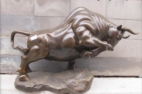 

bi003819 Chinese 100% Pure Bronze statue Classic Wall Street GOOD LUCK OX Art Sculpture