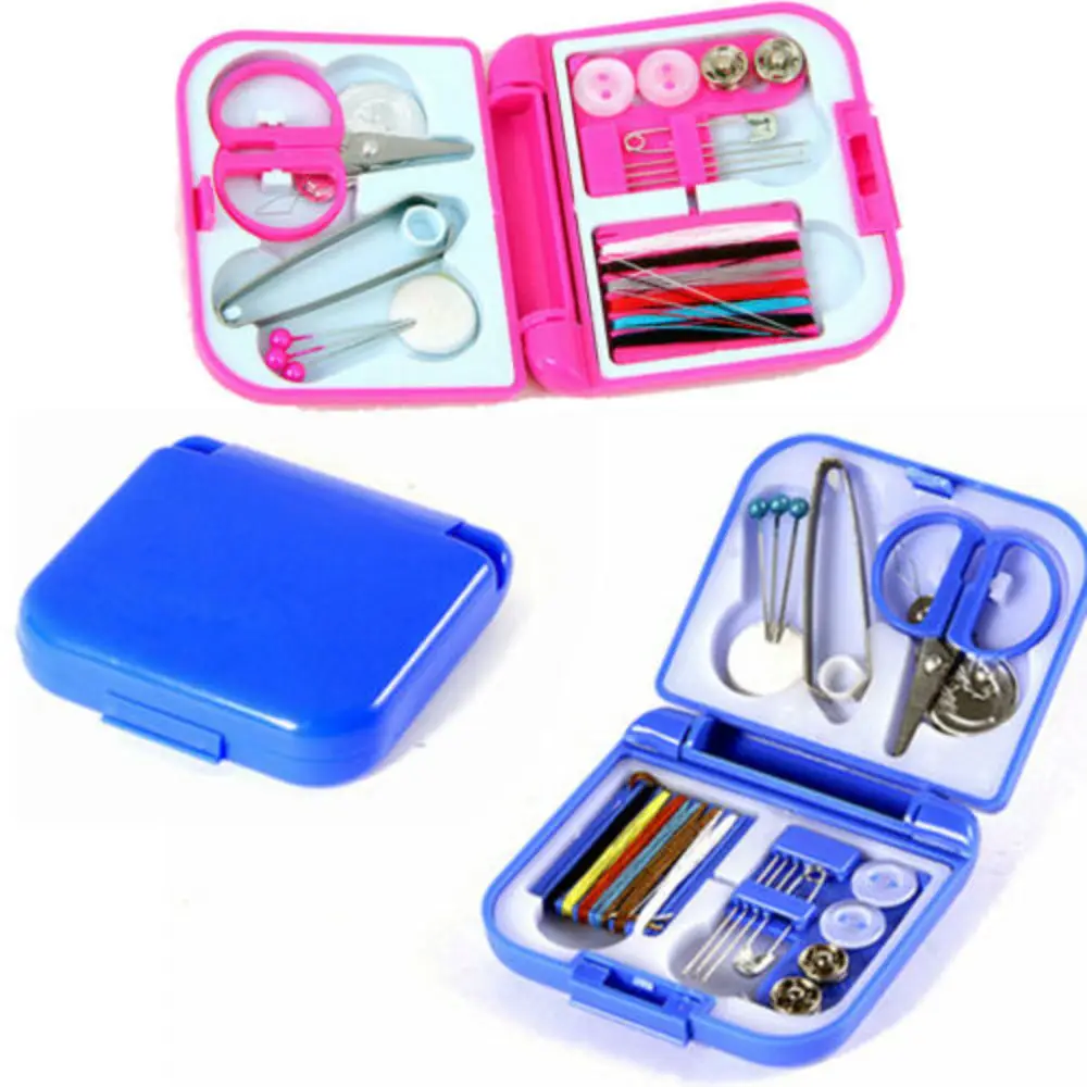 

New Travel Sewing Kit Thread Needles Mini Case Plastic Scissors Tape Pins Mini Case Plastic Scissors Tape Pins Set