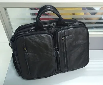

Nesitu Black Color Real Genuine Leather Men Messenger Bags Business Travel Bag Portfolio 14 inch Laptop Briefcase #M7014