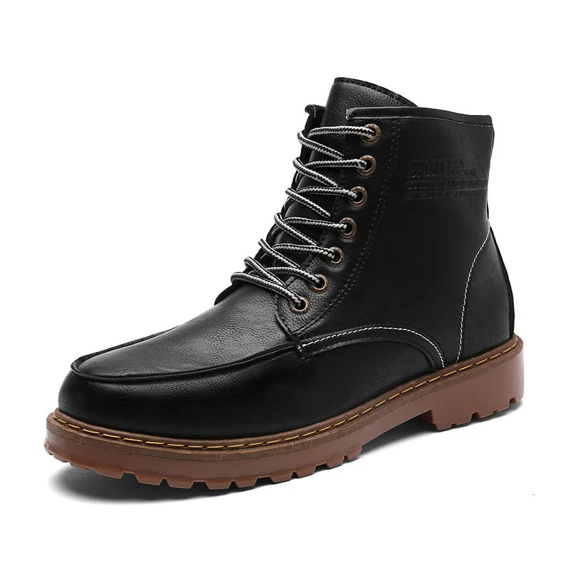 Tangnest/мужские зимние ботинки популярная мужская повседневная обувь из pu искусственной кожи Классическая обувь на шнуровке с круглым носком, большие размеры 39-45, XMX943 - Цвет: black