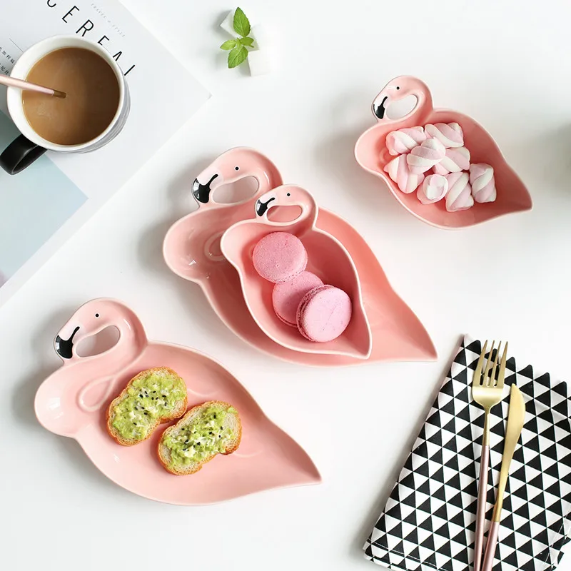 Decoration Flamingo Pink Ceramic Plate Sets  (5)