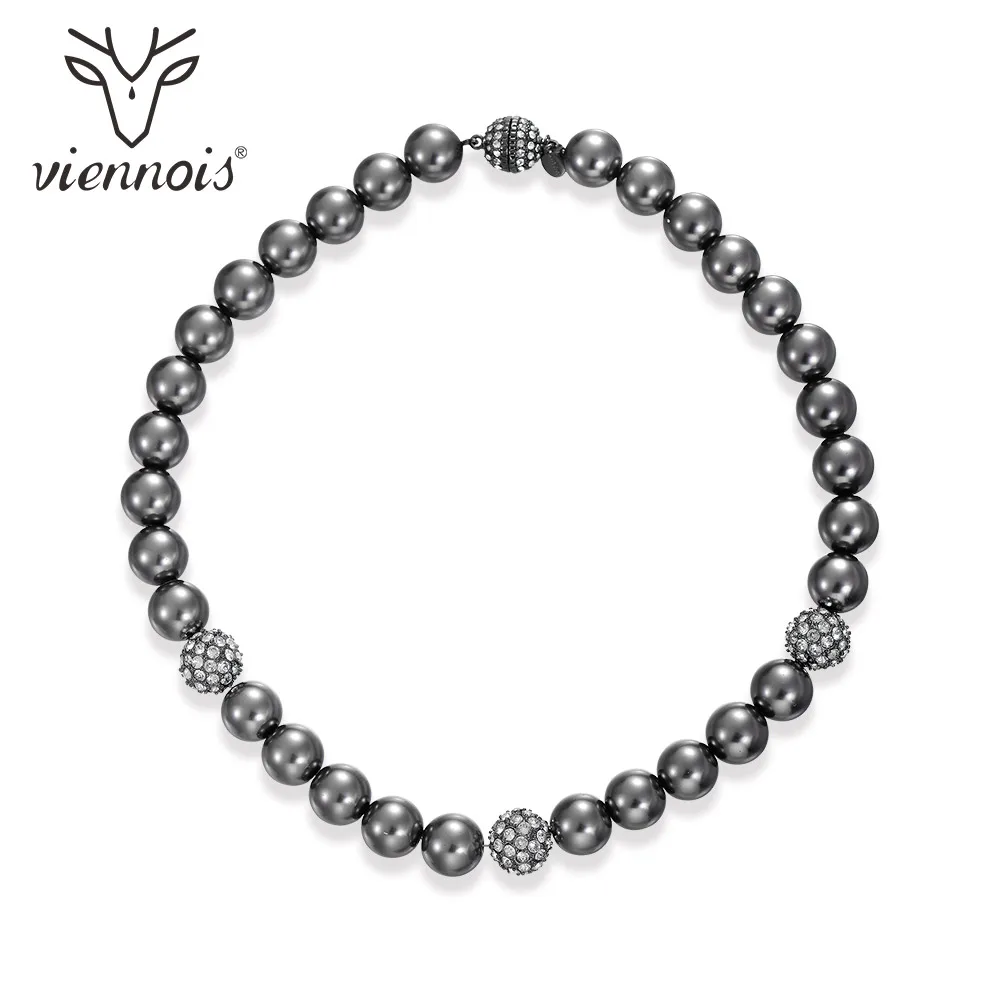 

Viennois Simulated Pearl Chain Necklace Women Fashion Jewelry Block Color Rhinestone Party Wedding Choker For Women