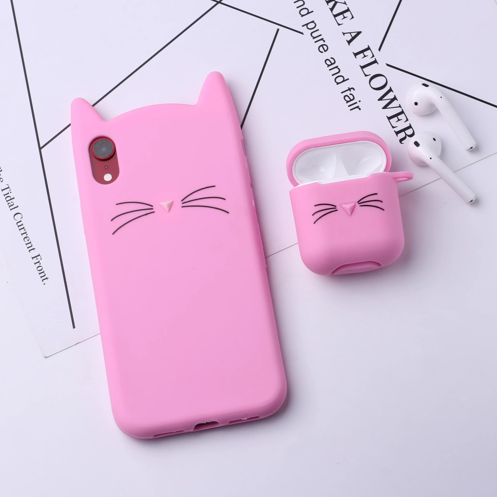 

Bluetooth Wireless Earphone Case For Apple iPhone Charging Box For AirPods Cat Silicone Protective Cover Skin Accessories