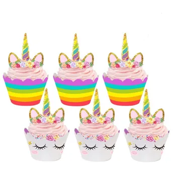 

24pcs Dessert Tools Unicorn Paper Cupcake Wrappers Baking Cups Cases Cake Decorating Tools Kitchen Cake Tools Molds for Baking