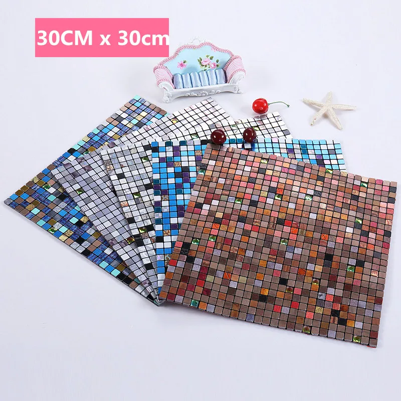 

30cmDIY free cutting wall stickers thick metal mosaic mirror crystal tile creative background wall decoration with adhesive