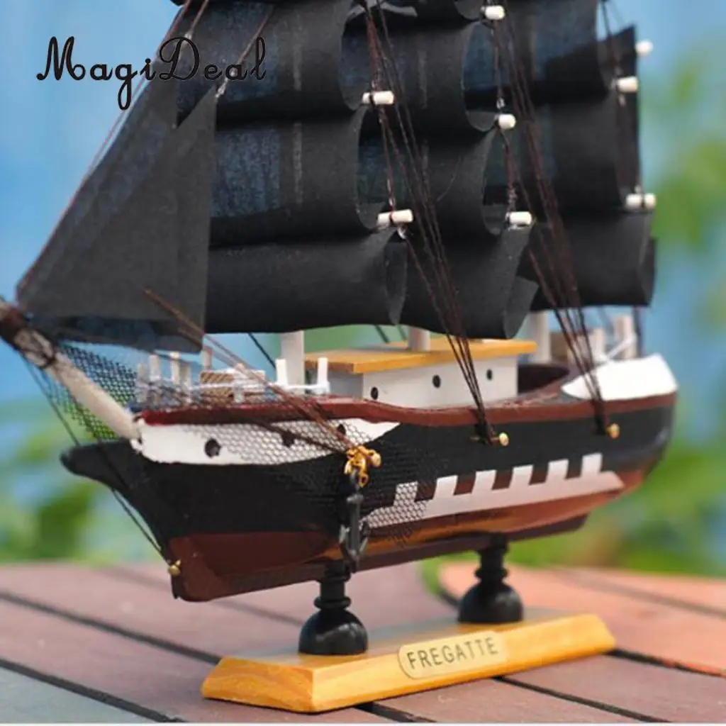 Wooden Small Sailboat Pirate Ship Home Model Boat Nautical Office Desk Bookstore Theme Party Decor Children Kids Birthday Gift