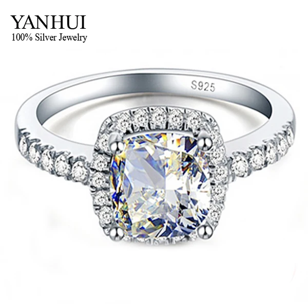 yanhui real 925 sterling silver ring with s925 stamp 4 carat cz wedding rings size