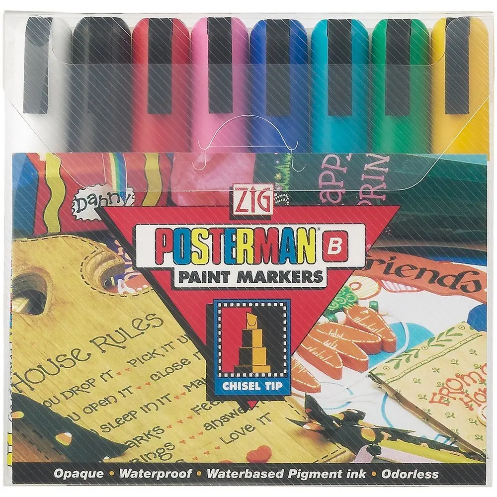 ZIG Posterman Paint Markers Kuretake Brush Pen Chisel Tip Waterproof Opaque Odorless Japan