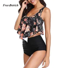 Страусиная одежда костюм женский из двух частей размера плюс сексуальный с открытой спиной Холтер Цветочный Принт нижнее белье набор боди женские Танкини