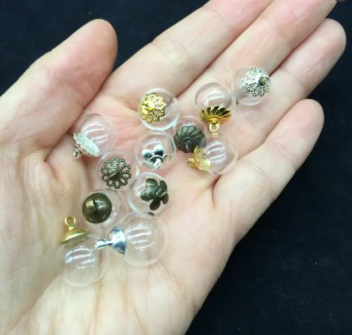 20set 14*4mm Glass globe locket 4mm hollow bubble dome cover wishing bottle jars necklace round ball orbs charm vial diy pendant