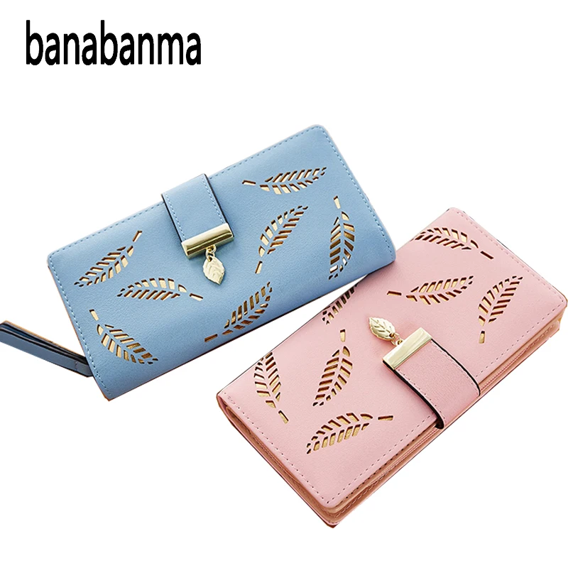 

Women Wallet Fashion Leather Clutch Purse Women Leaf Hollow Out Long Wallet Phone Bag Card Holder Coin Pocket Purses Money Bags