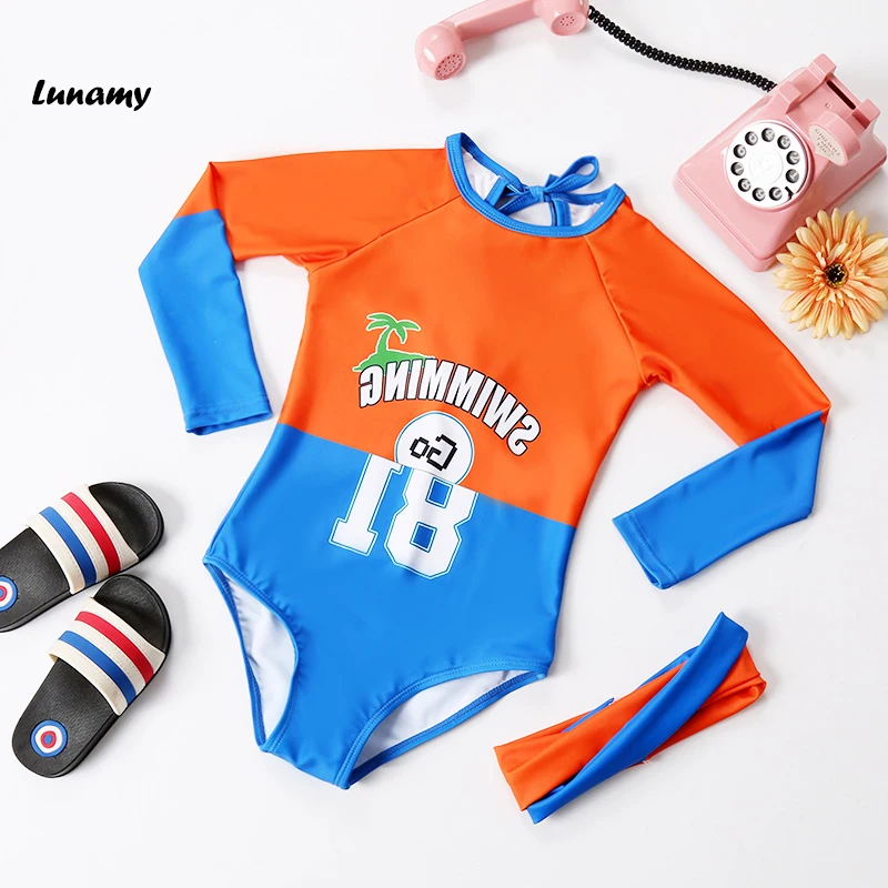 Lunamy 2018 Girl's One Piece Swimsuit Patchwork Print Children/Kids