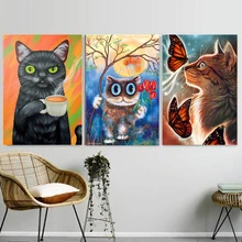 Безрамное отражение кошка Животные DIY картина по номерам Современная Картина на холсте Живопись уникальный подарок для домашнего декора 3 шт./лот