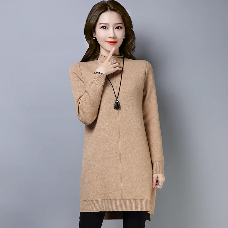 ^*Best Offers Plus Velvet Thicken Brand Sweater Fall Winter Women Long Sweater New Solid Color Knit Sweater Loose Casual Bottoming Sweater