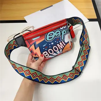 

Cute Fanny Pack Waist Bag Women Personality Belt Bags PU Leather Graffiti Chest Handbag WIth Colorful Shoulder Belt