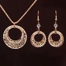 Свадебные ювелирные наборы золотого цвета, ювелирные изделия круглой формы, элегантные обручальные серьги+ ожерелье с кулоном для женщин, аксессуары