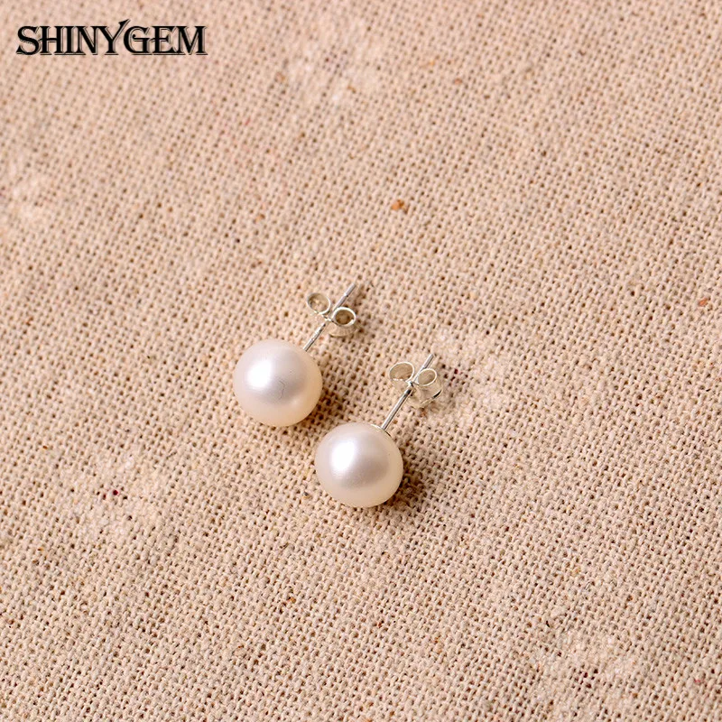 Модные круглые серьги гвоздики ShinyGem из натурального пресноводного жемчуга 7 8 мм